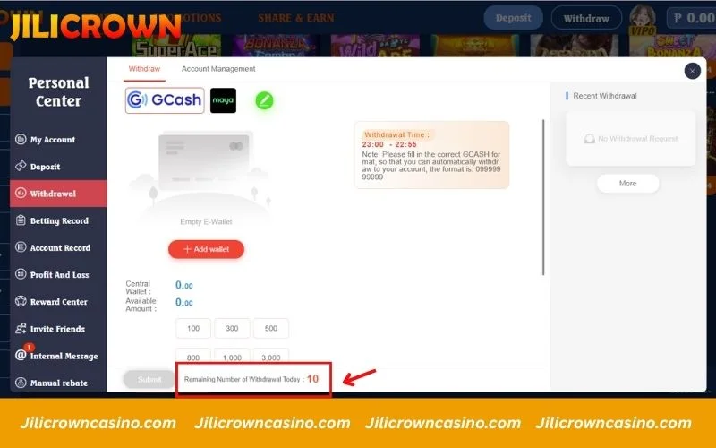 Check remaining daily withdrawal slots to avoid delays