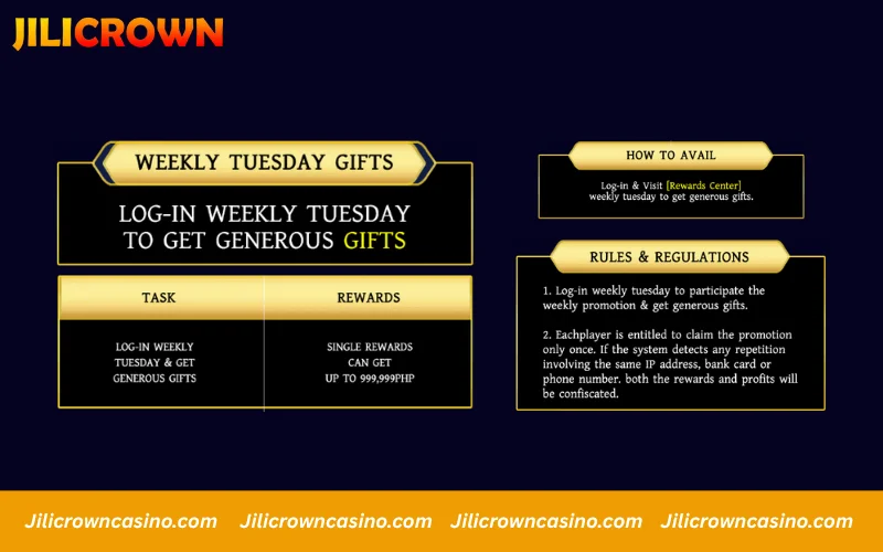 Promotions JILICrown - Every Tuesday Free Gifts