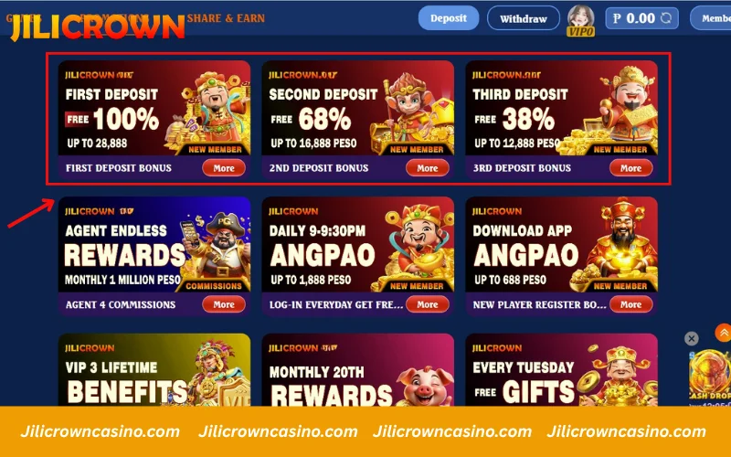 Exclusive deposit bonuses for new Jilicrown members