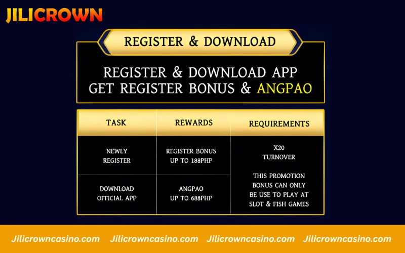 Register and download app to get bonus and angpao