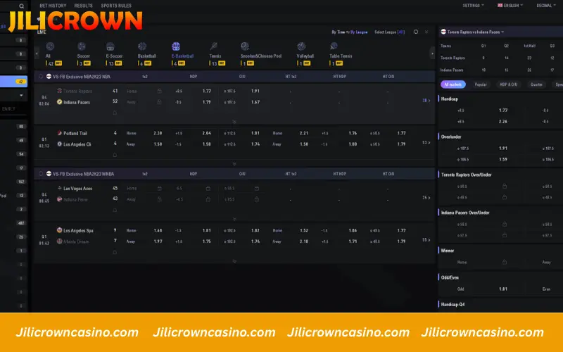 Virtual basketball matches with real time odds movement