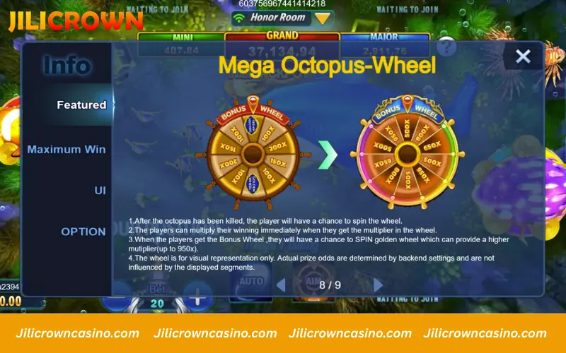 Mega Octopus bonus wheel rewards