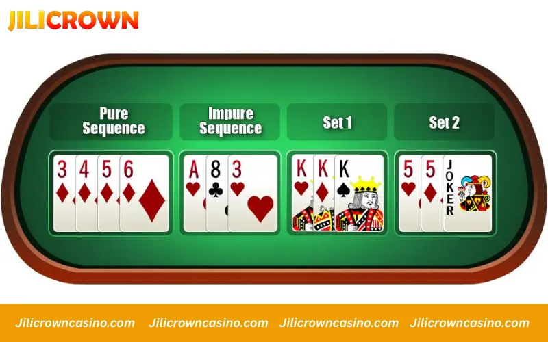 Indian Rummy pure and impure sequence example