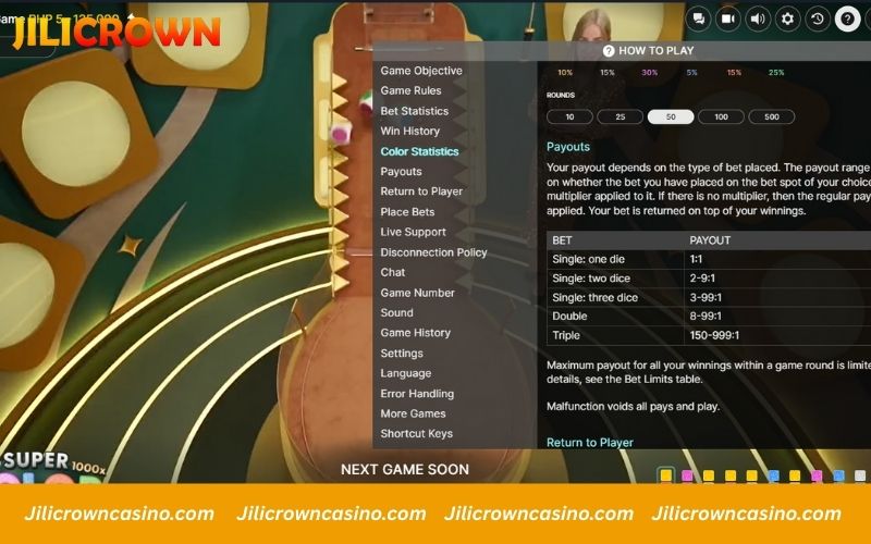 Payout structure in the super color game
