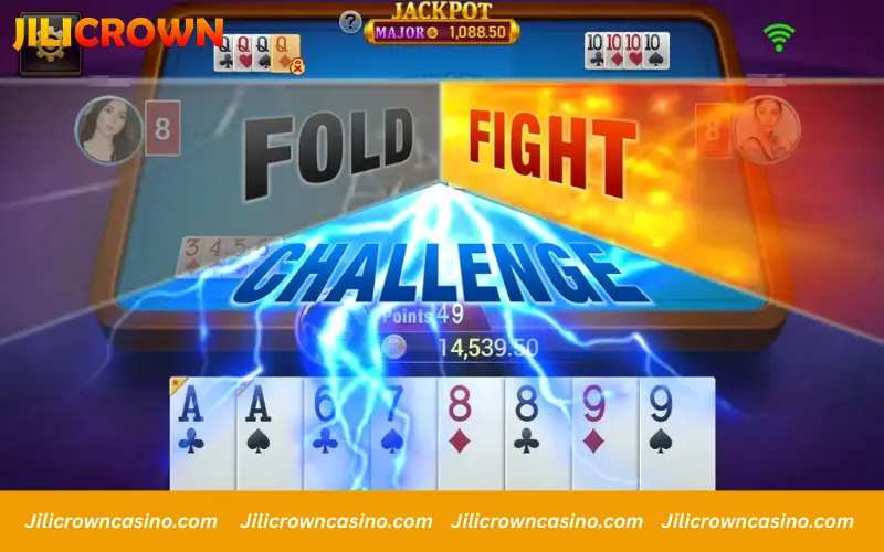 Fold, Fight or Challenge decision screen