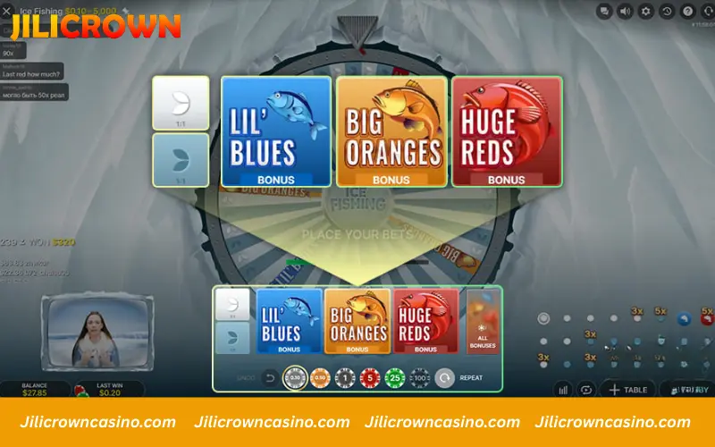 Ice Fishing bonus bet options on the game wheel