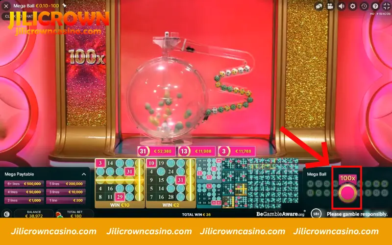 Mega Ball 100x multiplier during bonus round