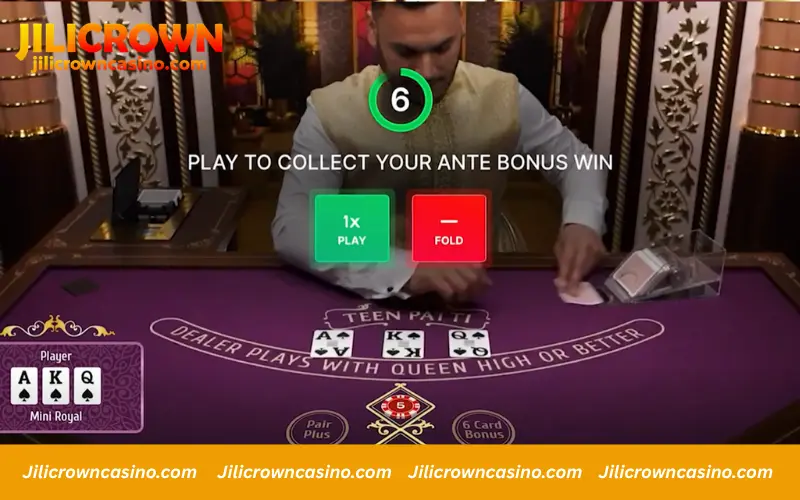 Play or fold decision with ante bonus prompt